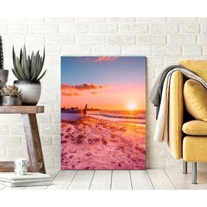 Ocean Beach Sunset Walkway Canvas Art 14x18 framed
